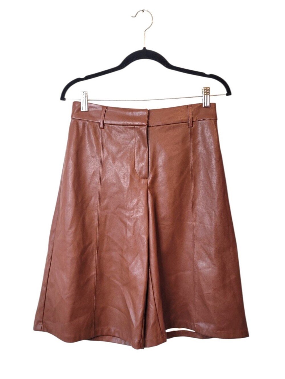 Avec Les Filles Anthro Brown Faux Leather A-Line Bermuda Shorts Size XS NWT
